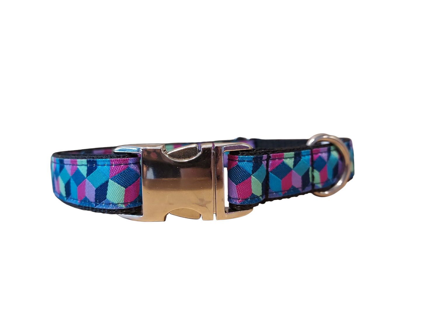 3/4” Ribbon Dog Collar – Multi Blocks