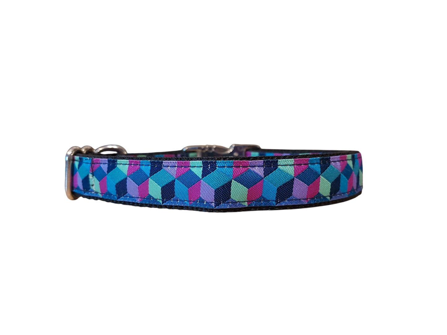 3/4” Ribbon Dog Collar – Multi Blocks
