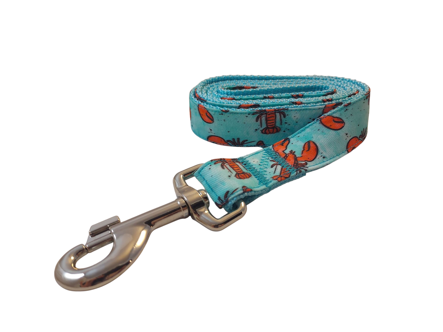 1” x 52" Ribbon Dog Leash – Aqua Lobster