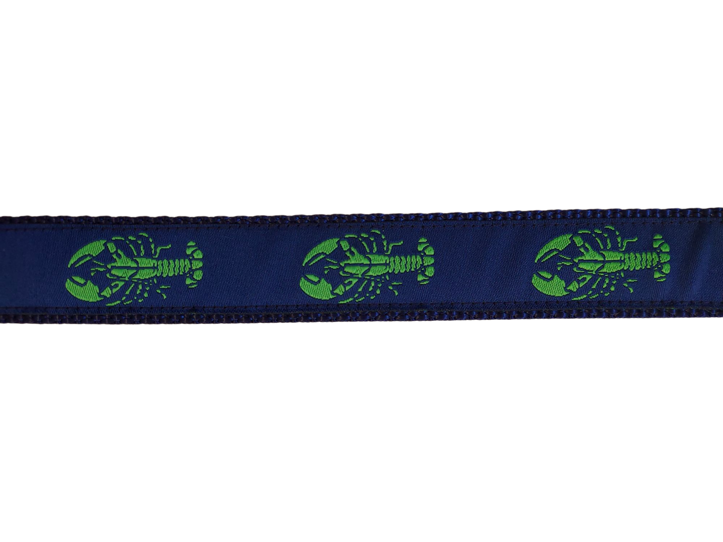 1” x 5ft Ribbon Dog Leash – Lobster, Green on Navy Blue