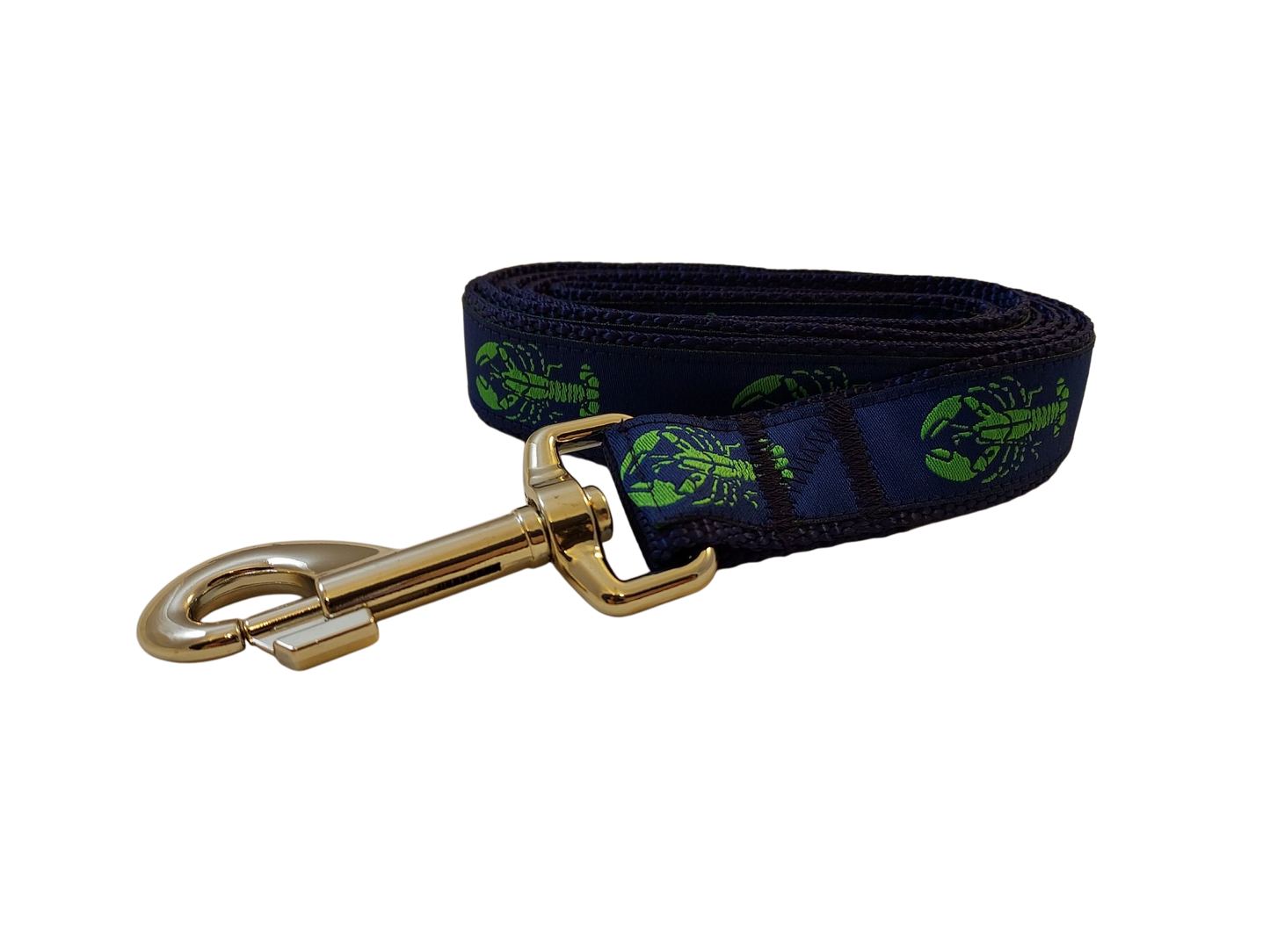 1” x 5ft Ribbon Dog Leash – Lobster, Green on Navy Blue