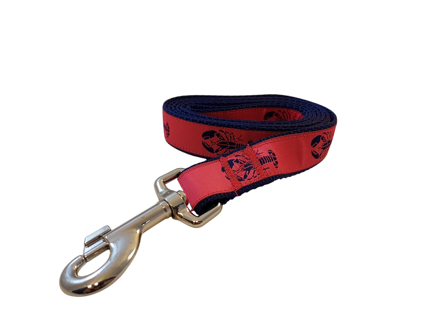 1” Ribbon Dog Leash – Navy Lobster on Pink Ribbon. Navy Nylon