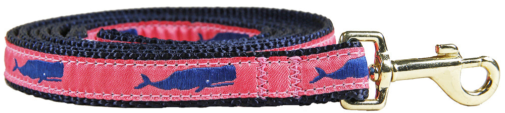 5/8” x 6ft Ribbon Dog Leash – Moby Whale, Pink
