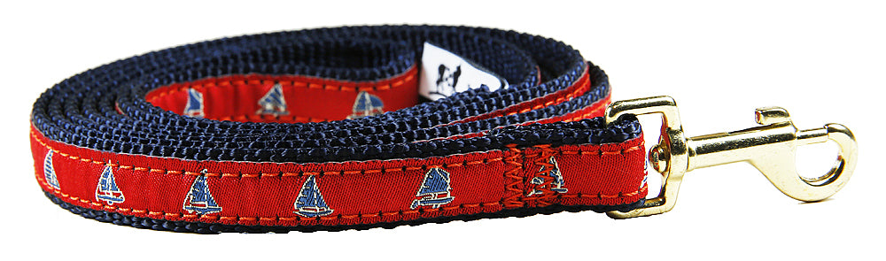 5/8” x 6ft Ribbon Dog Leash – One Design, Blue on Red