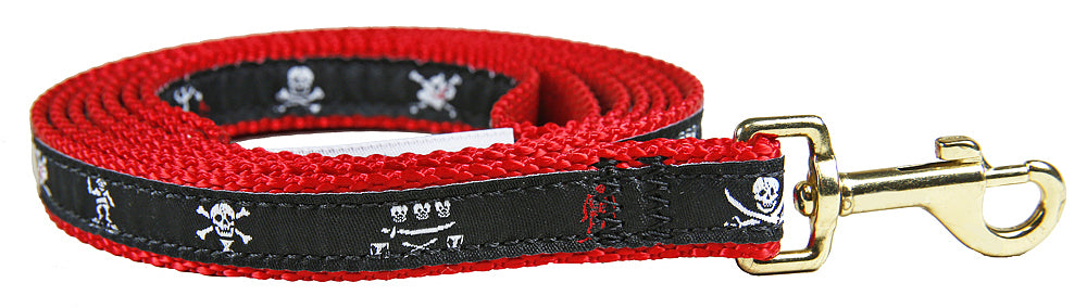 5/8” x 6ft Ribbon Dog Leash – Pirate, Black