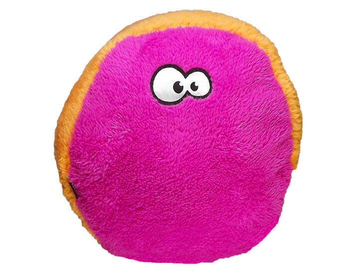 Pink plush toy with googly eyes.