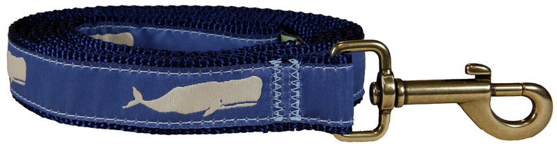 1” x 6ft Ribbon Dog Leash – Moby Whale, Blue