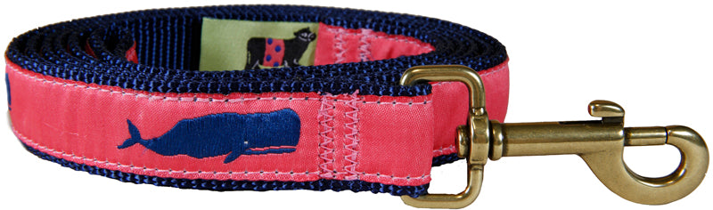 1” x 6ft Ribbon Dog Leash – Moby Whale, Pink
