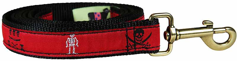 1” x 6ft Ribbon Dog Leash – Pirate, Red