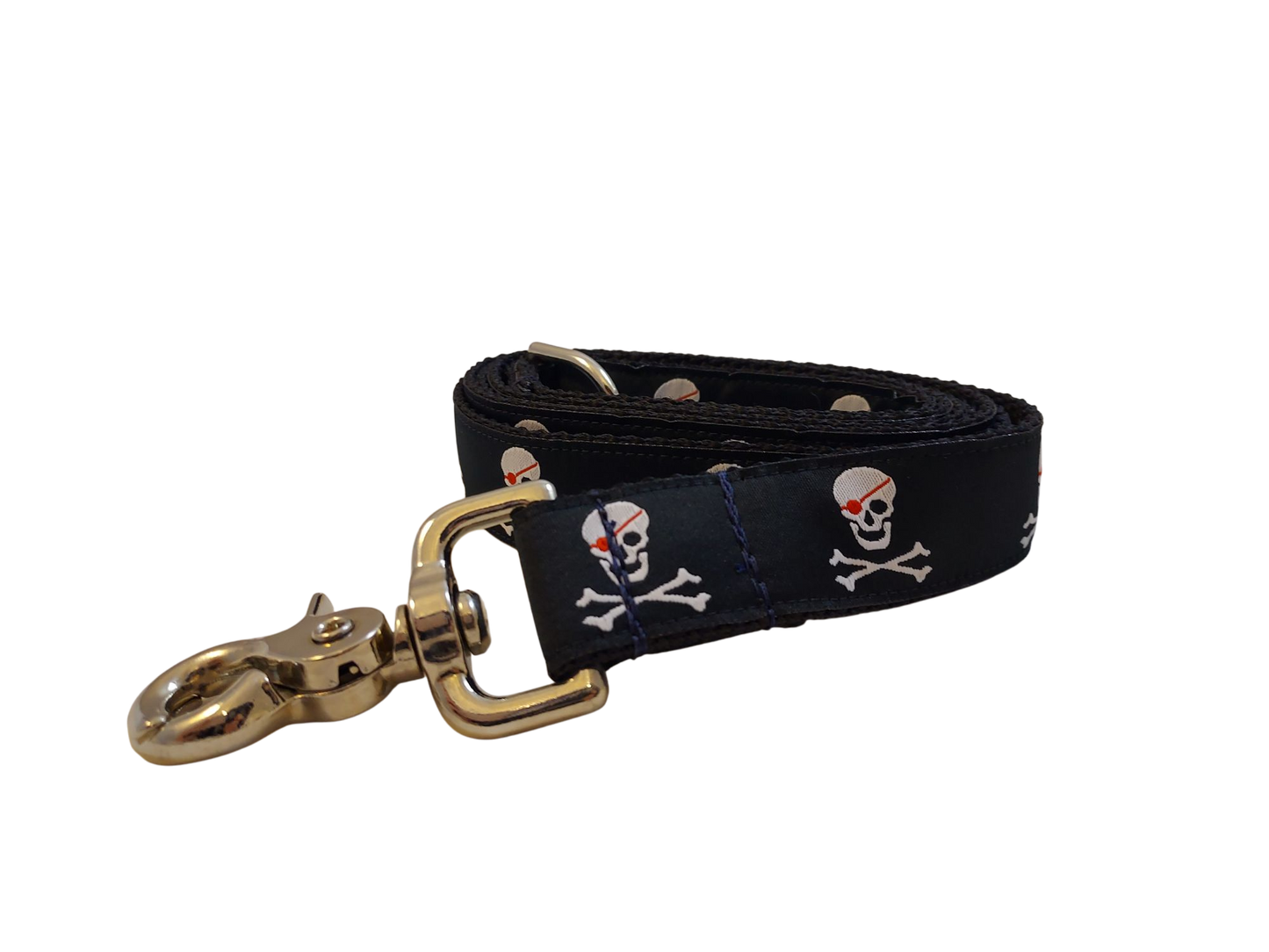 1” x 5ft Ribbon Dog Leash – Pirates, Black