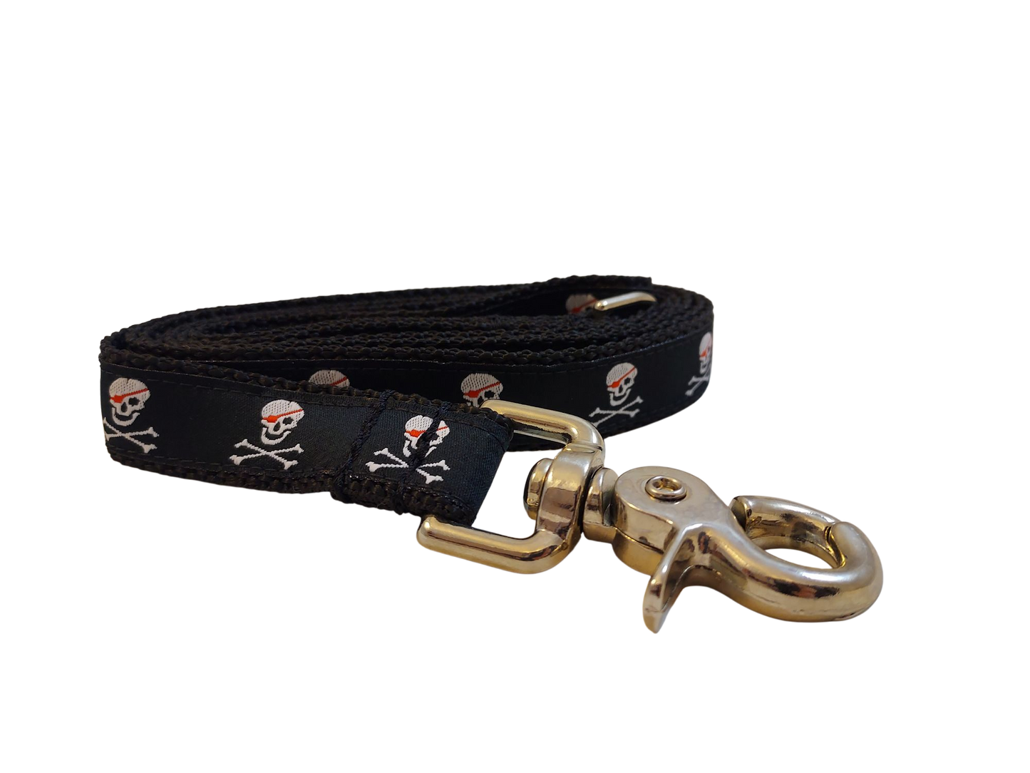 3/4” x 5ft Ribbon Dog Leash – Pirates, Black
