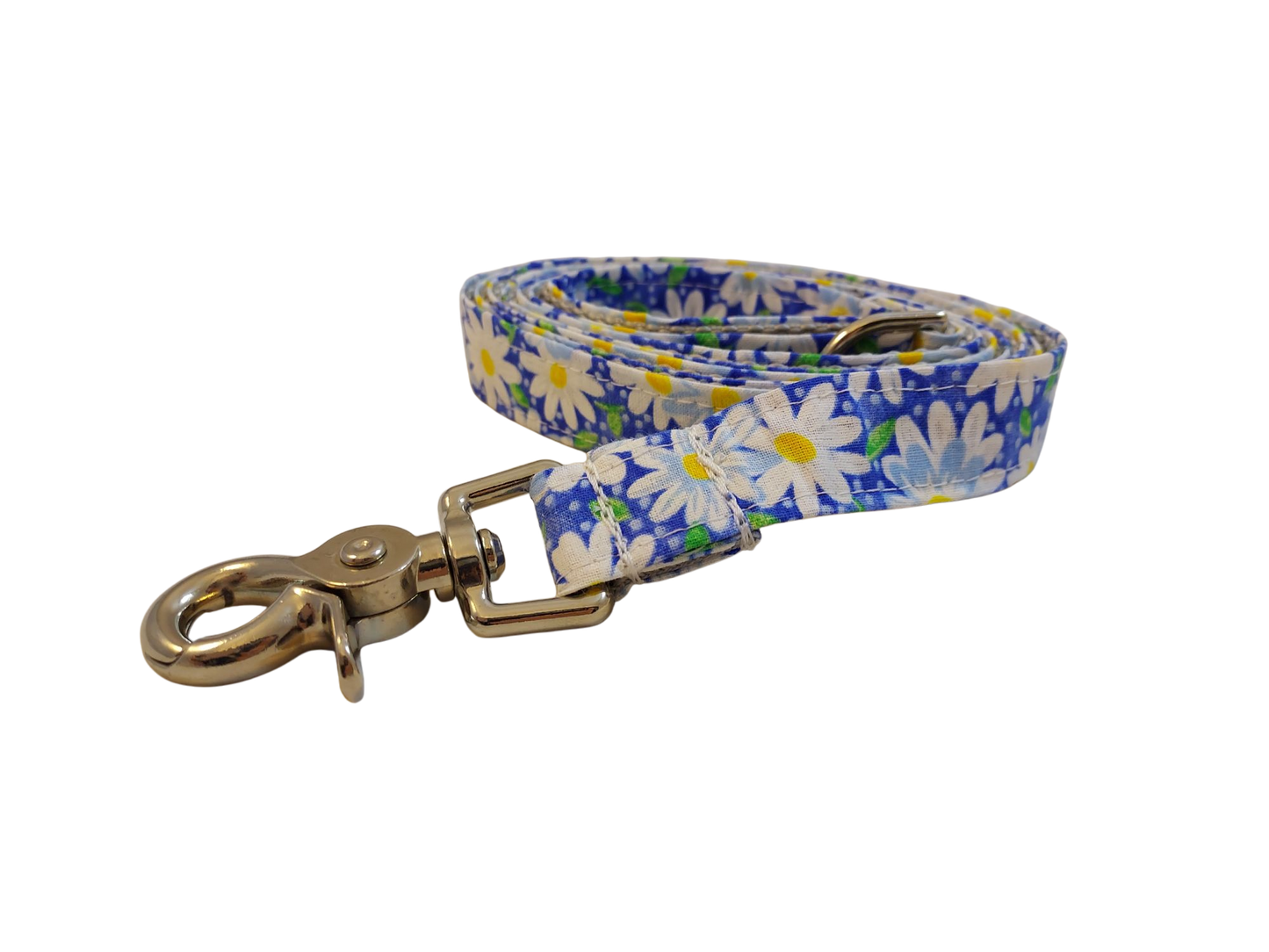3/4” x 5ft Ribbon Dog Leash – Daisies, Blue