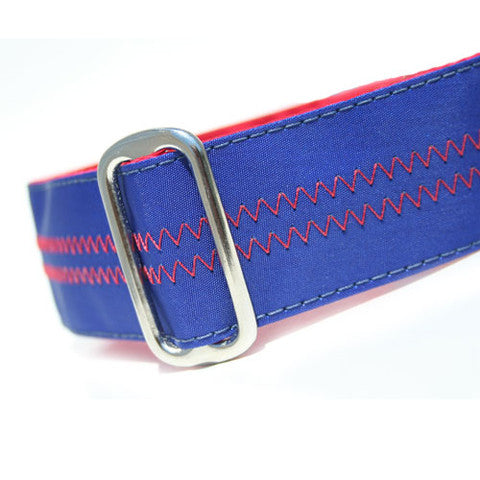 1” Sailcloth Dog Collar - Blue w/ Red Stitching