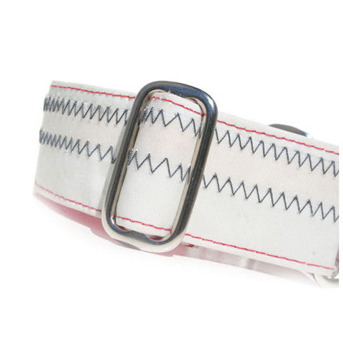 1” Sailcloth Dog Collar - White w/ Blue Stitching