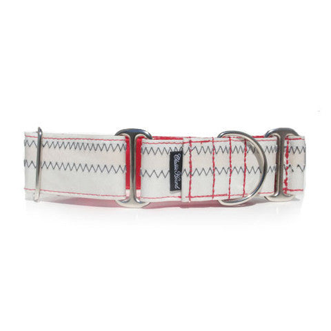 1” Sailcloth Dog Collar - White w/ Blue Stitching