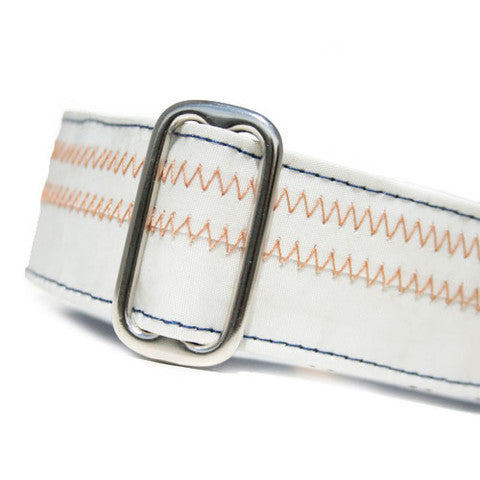1” Sailcloth Dog Collar - White w/ Orange Stitching