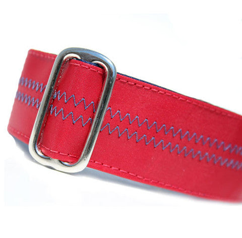 1” Sailcloth Dog Collar - Red w/ Blue Stitching