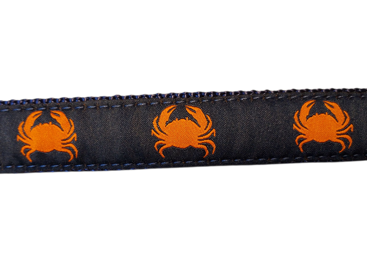 1” Ribbon Dog Collar – Crabby on Navy Blue