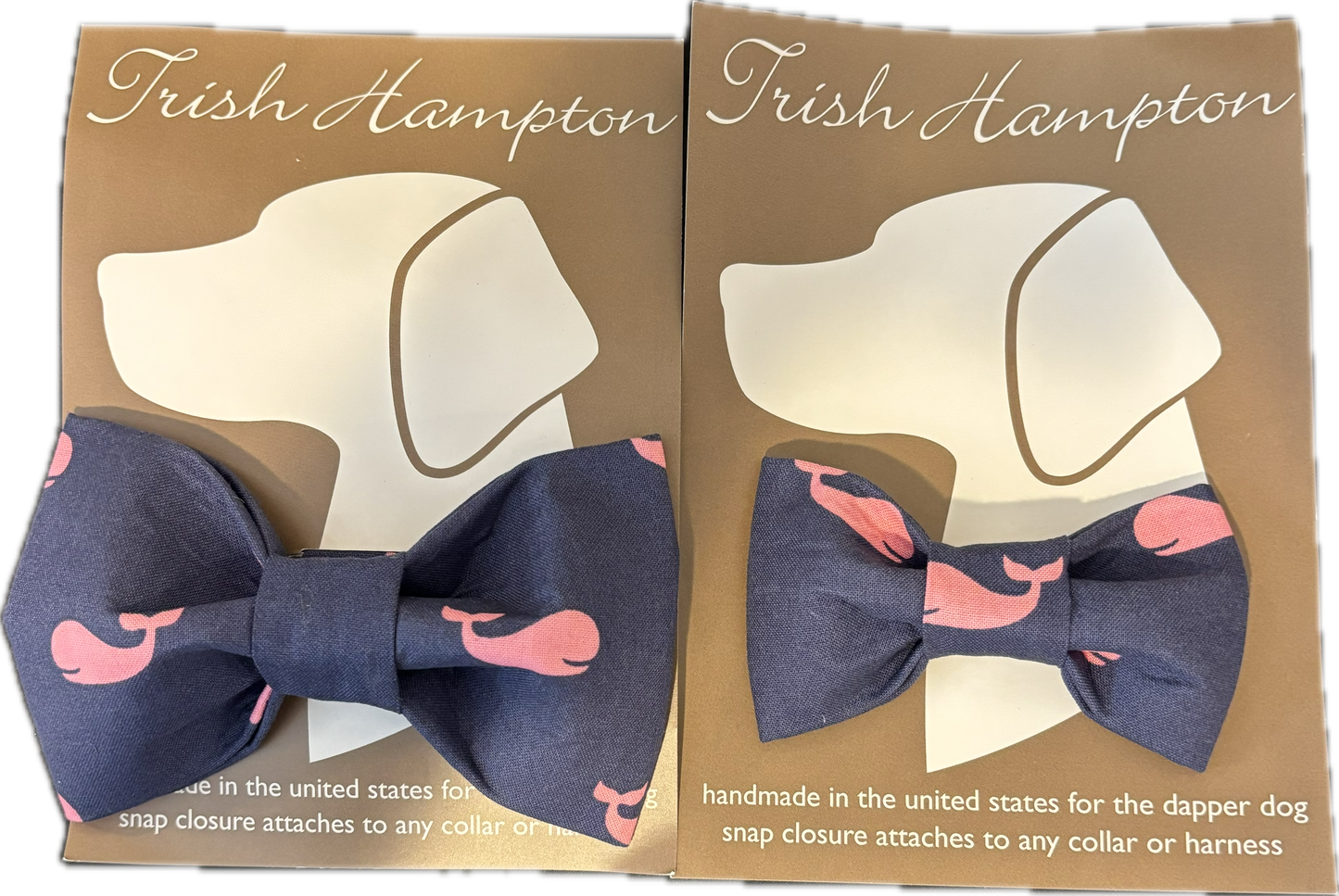 Dog Bow Tie - Pink Whales on Navy Blue
