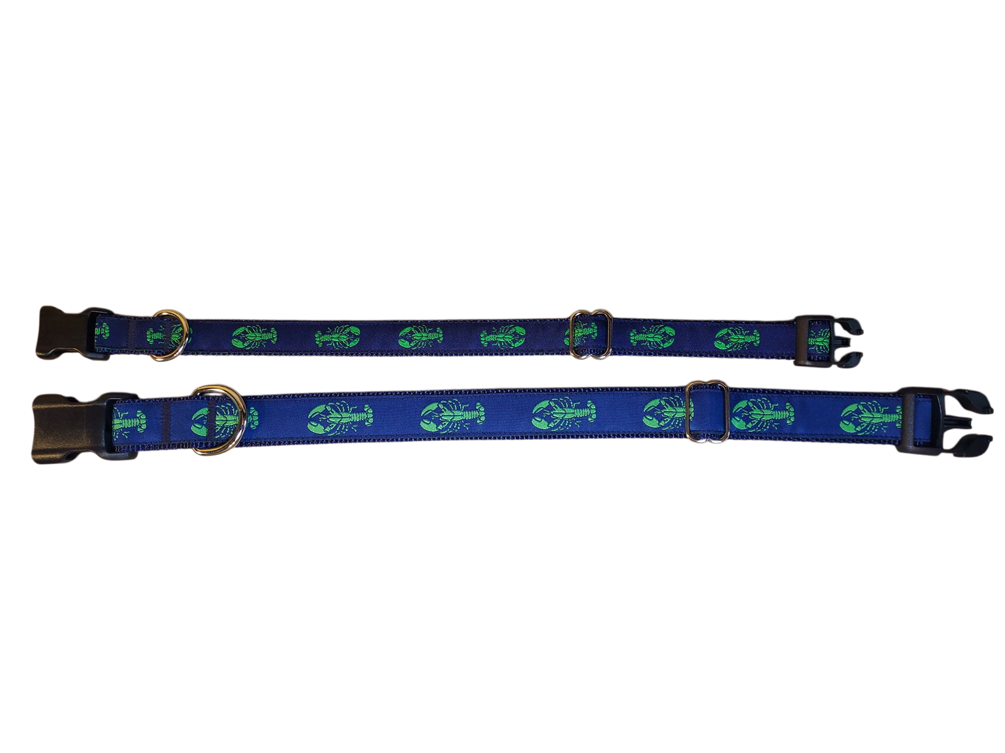 Ribbon Dog Collar – Lobster, Green on Navy Blue