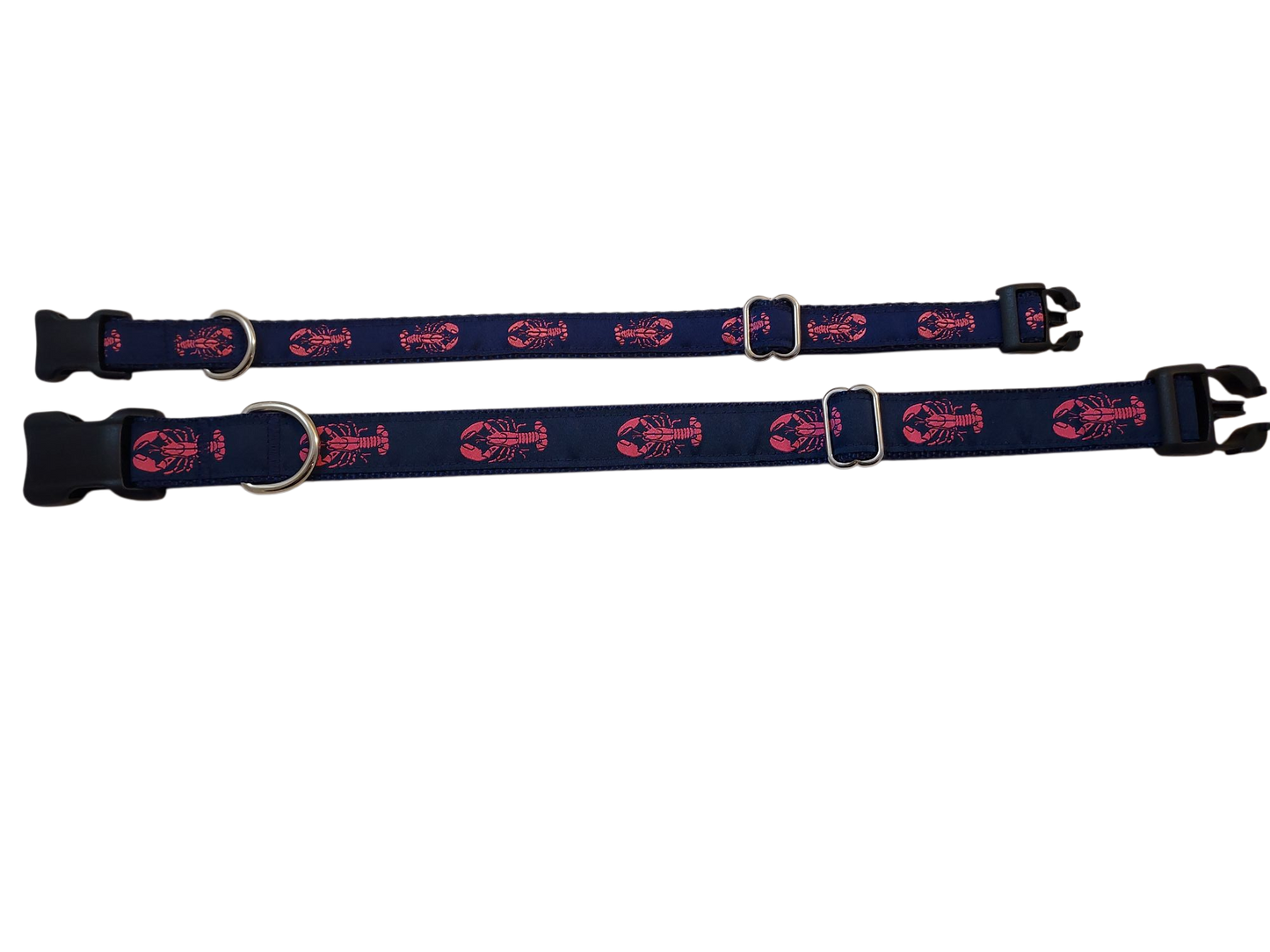 Ribbon Dog Collar – Pink Lobster on Navy Blue w/ Navy Nylon