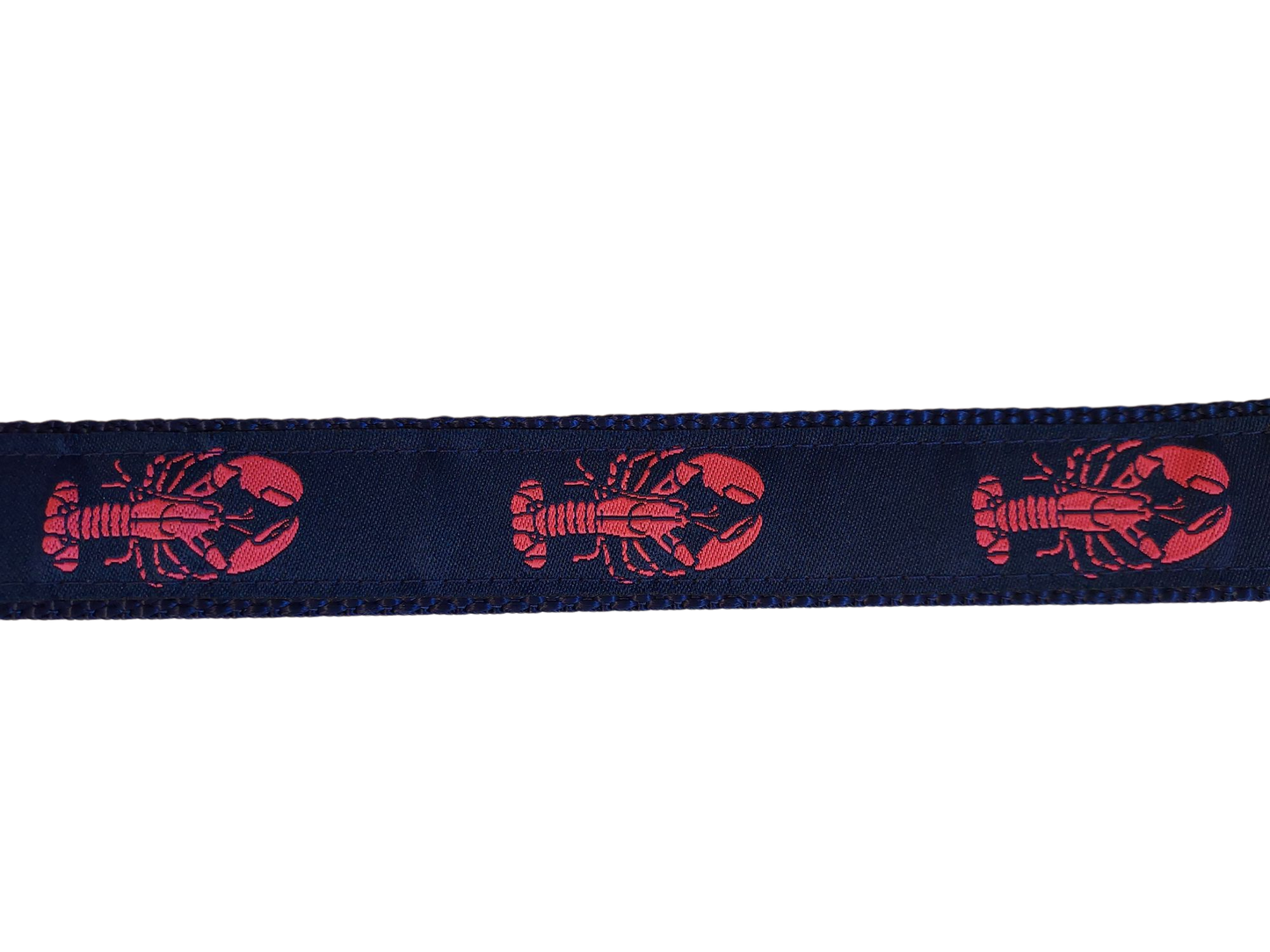 Ribbon Dog Collar – Pink Lobster on Navy Blue w/ Navy Nylon