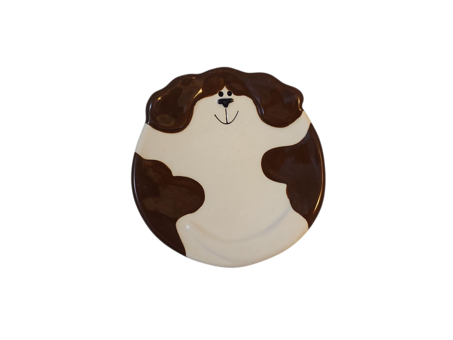 Dog Dish – SM – Spotted Brown & White