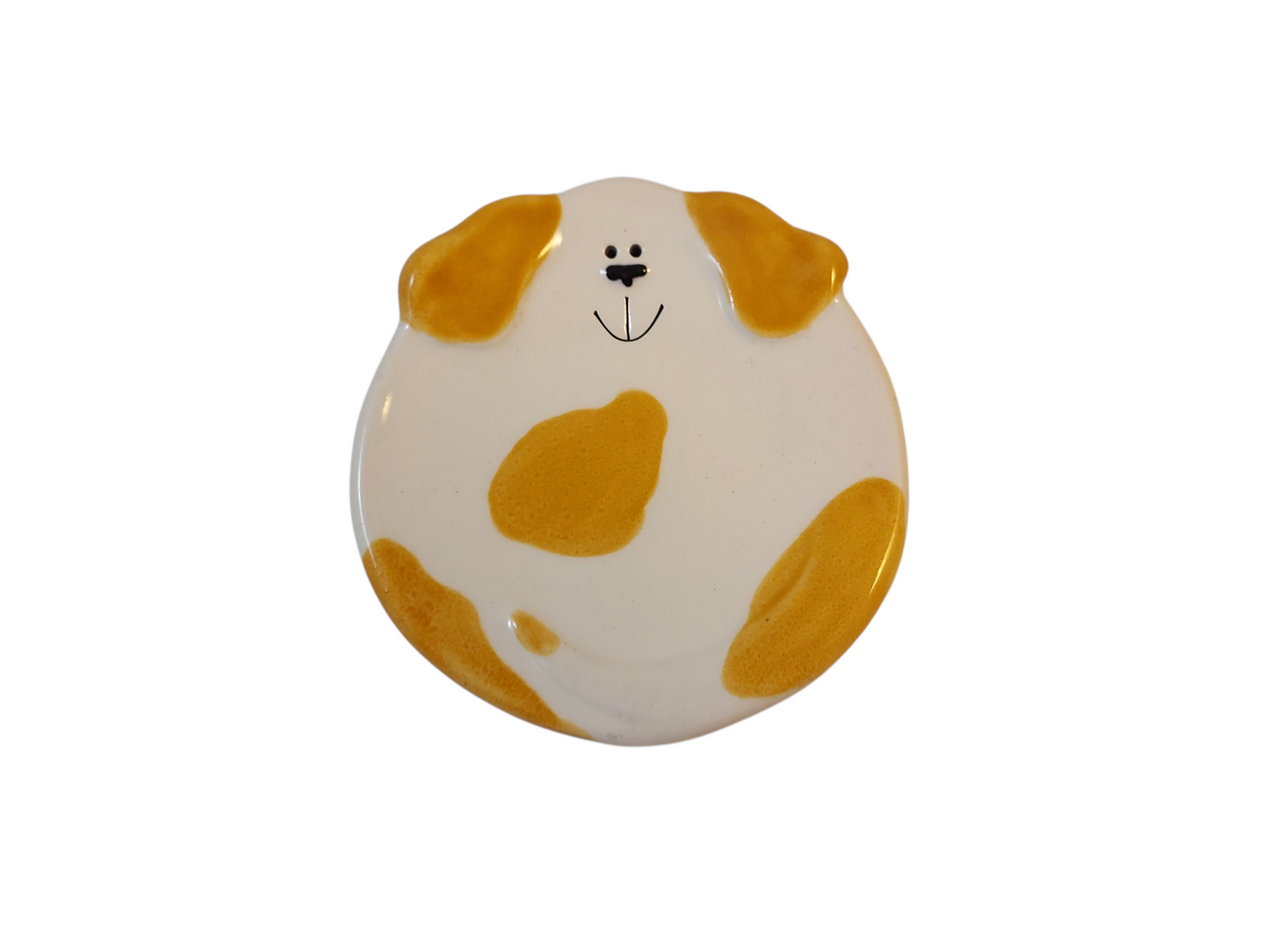 Dog Dish – SM – Spotted Tan & White