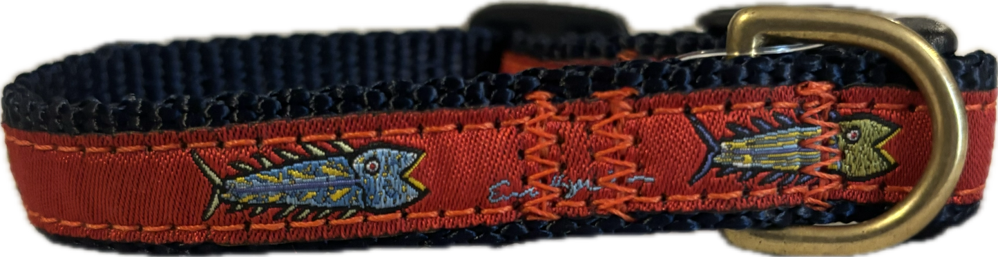 5/8” Ribbon Dog Collar – Hopkins Fish - Red