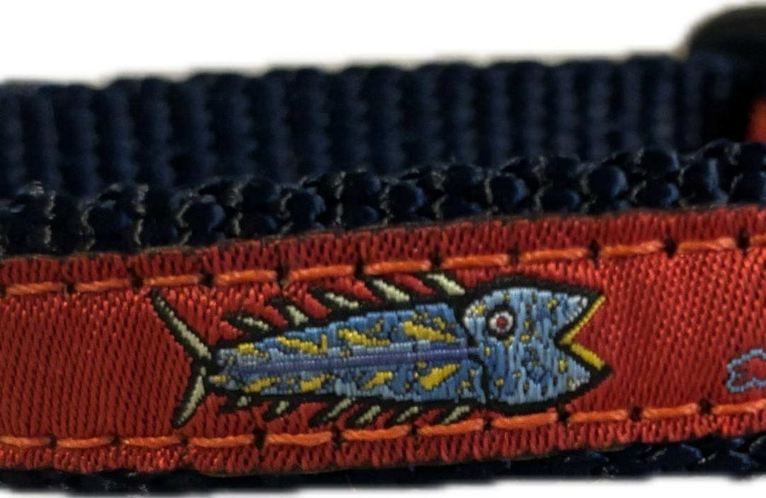 5/8” Ribbon Dog Collar – Hopkins Fish - Red - XXS