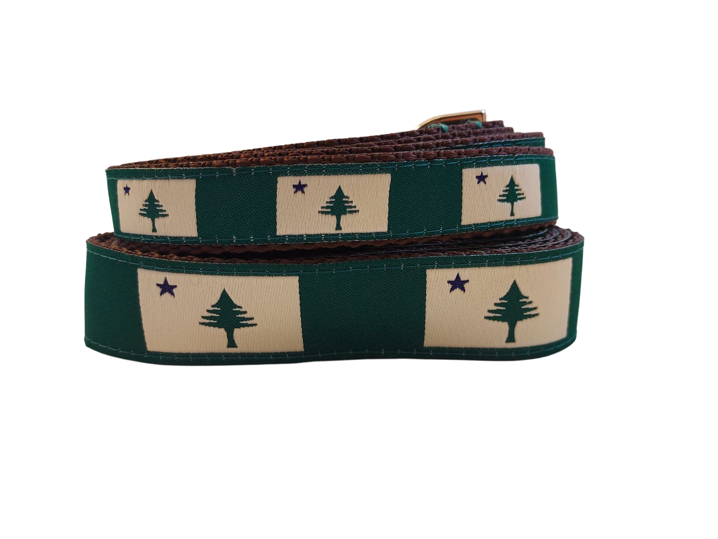 1” x 5ft Ribbon Dog Leash – 1820/1901 Maine Flag, Green