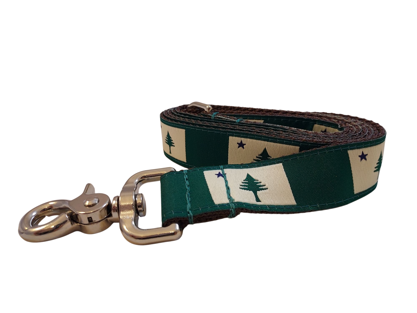 1” x 5ft Ribbon Dog Leash – 1820/1901 Maine Flag, Green