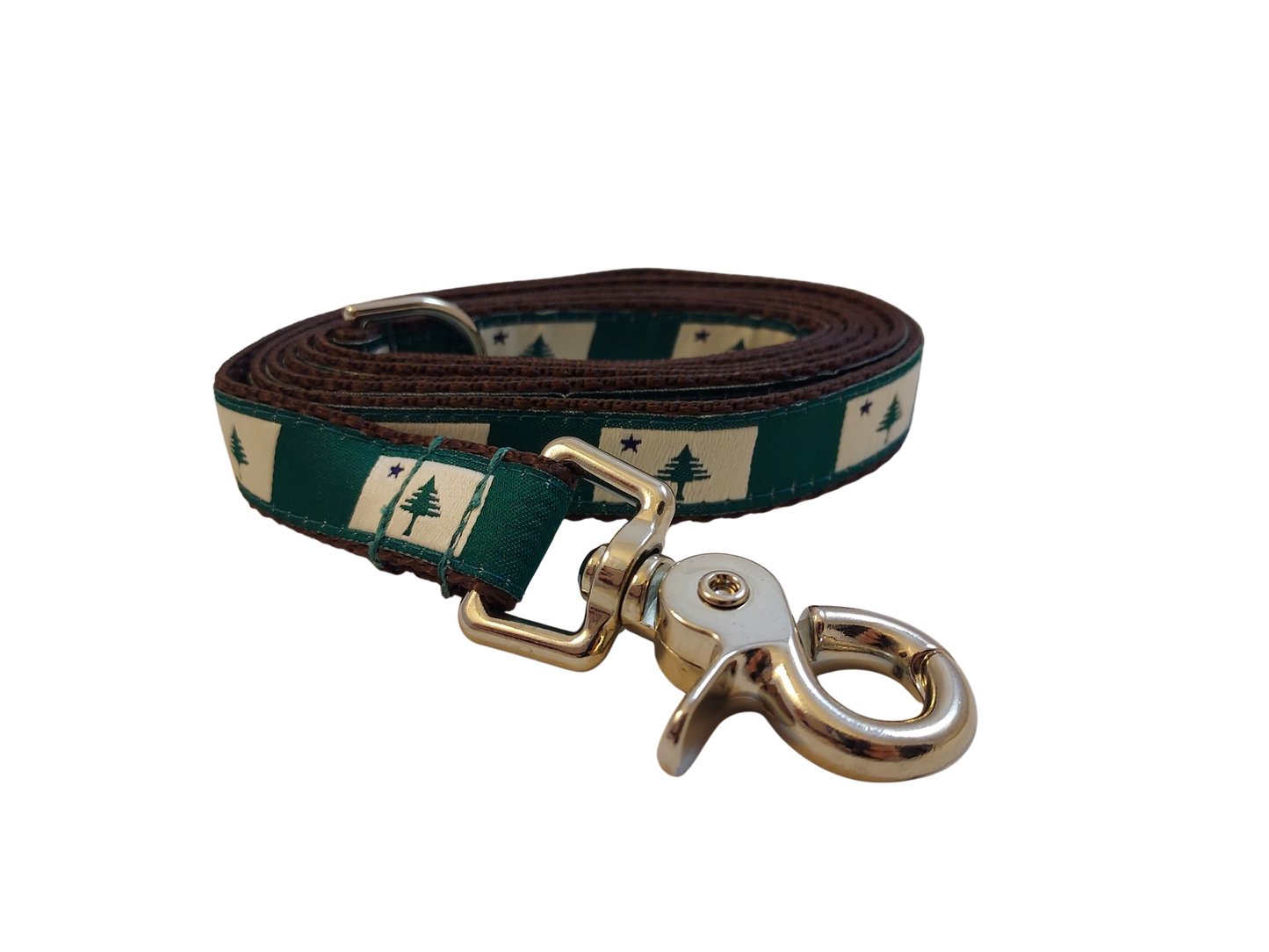 3/4” x 5ft Ribbon Dog Leash – 1820/1901 Maine Flag, Green