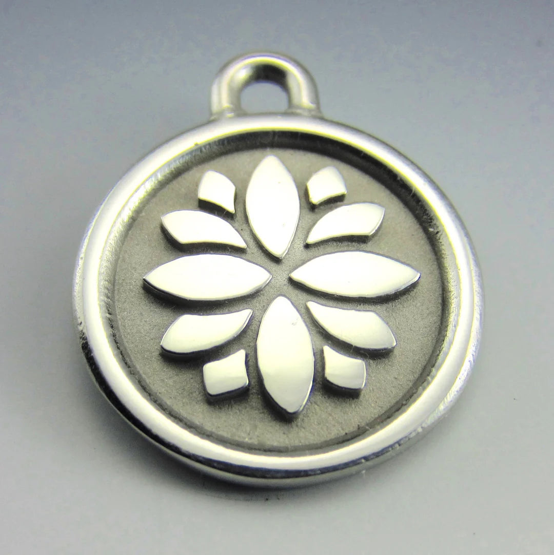 Hand-Made Stainless Steel Pet ID Tag - Lotus - Small