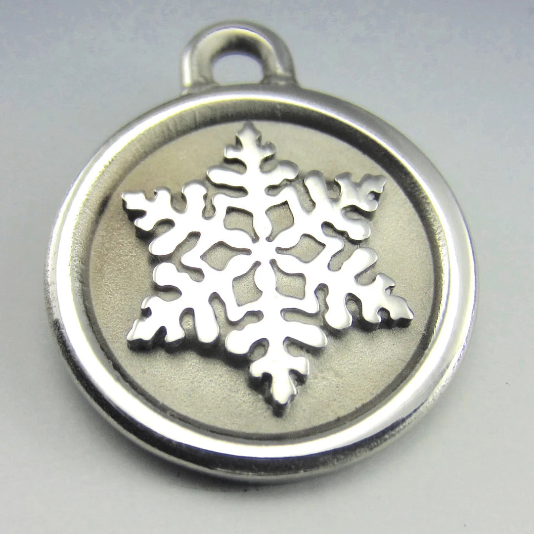 Hand-Made Stainless Steel Pet ID Tag - Snowflake - Small