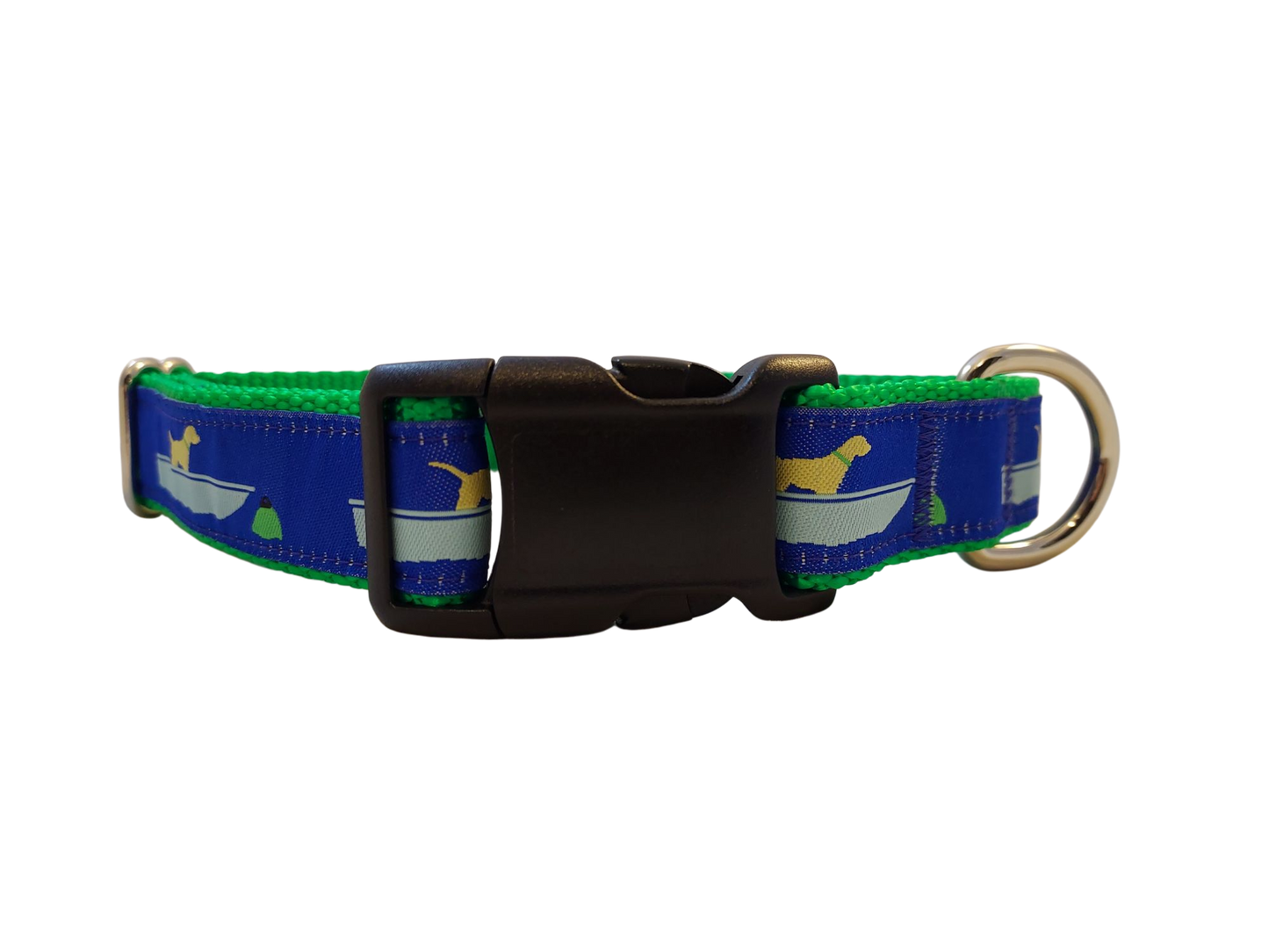 1” Ribbon Dog Collar – Yellow Dog in Skiff