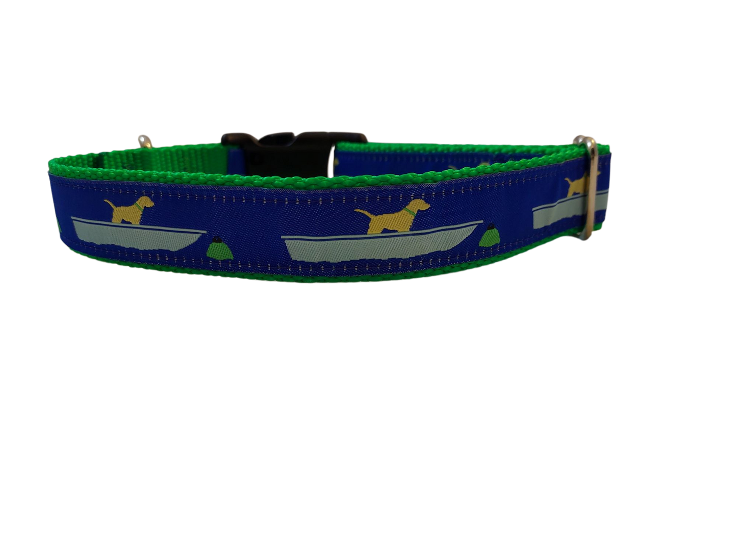 1” Ribbon Dog Collar – Yellow Dog in Skiff