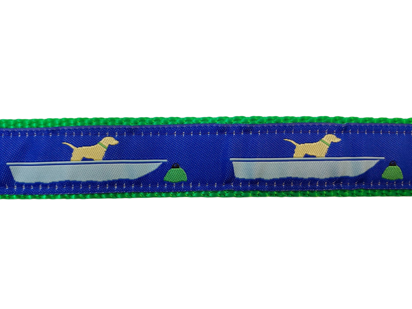 1” Ribbon Dog Collar – Yellow Dog in Skiff