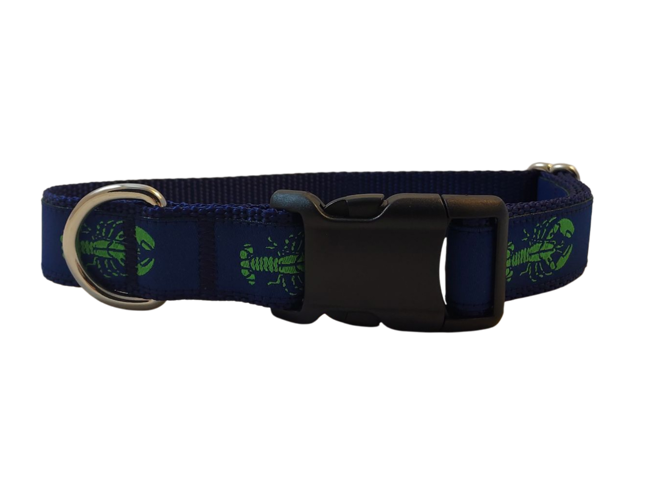 Ribbon Dog Collar – Lobster, Green on Navy Blue