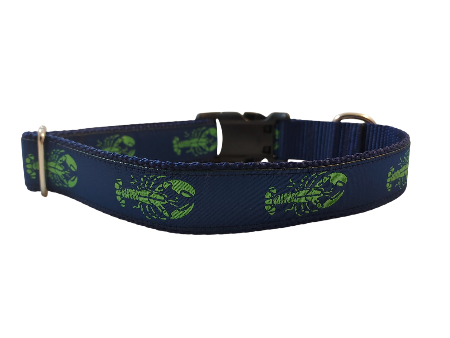 Ribbon Dog Collar – Lobster, Green on Navy Blue