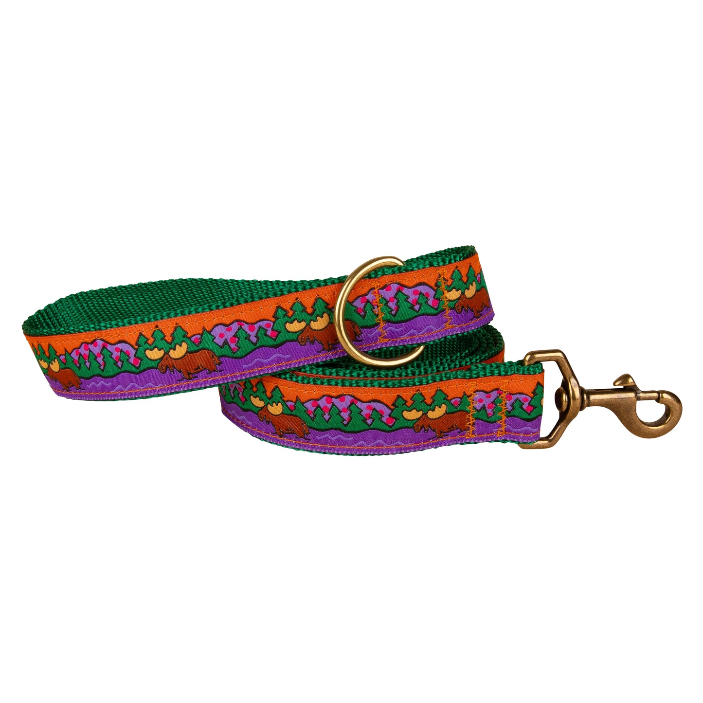 1.25” x 6ft Ribbon Dog Leash – Moose on Green