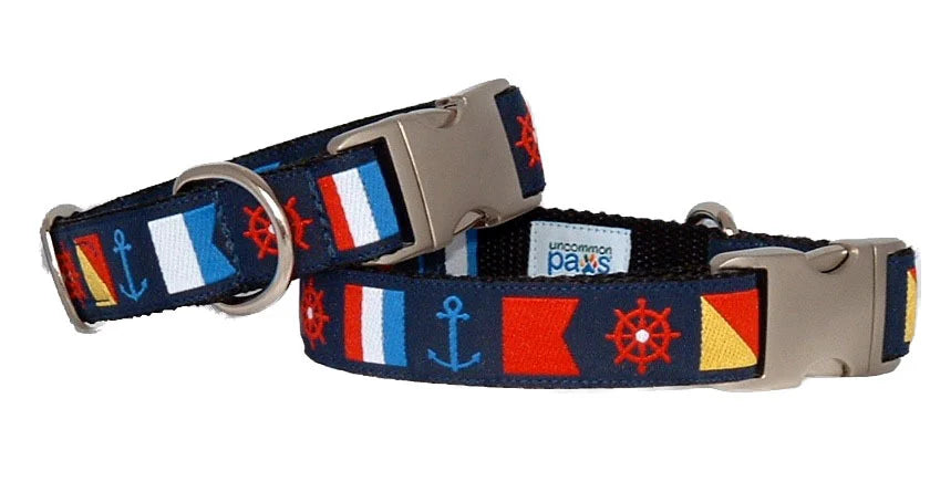 1” Ribbon Dog Collar – Nautical Flags