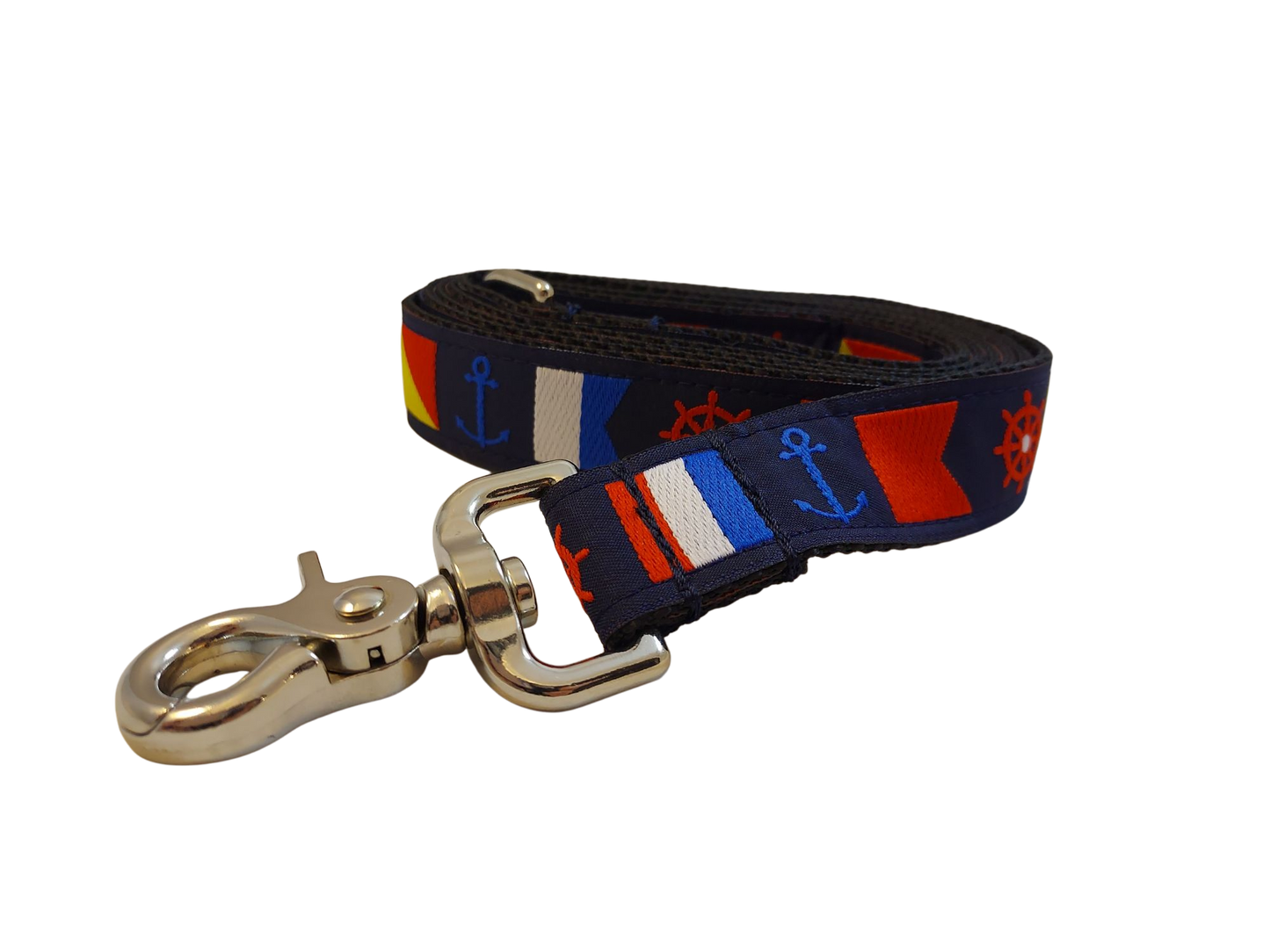 1” x 5ft Ribbon Dog Leash – Nautical Flags