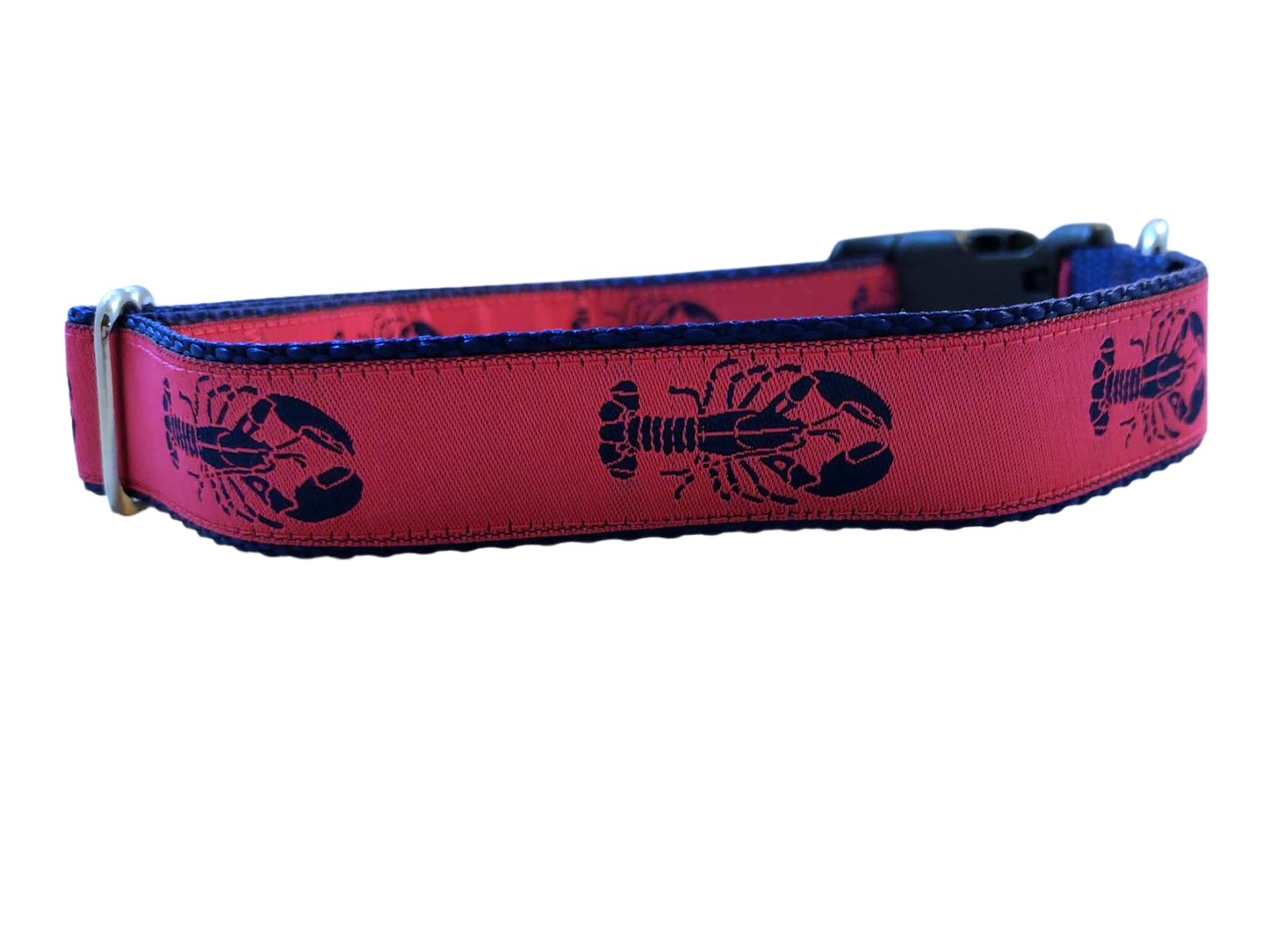 Ribbon Dog Collar – Navy Lobster on Pink w/ Navy Nylon