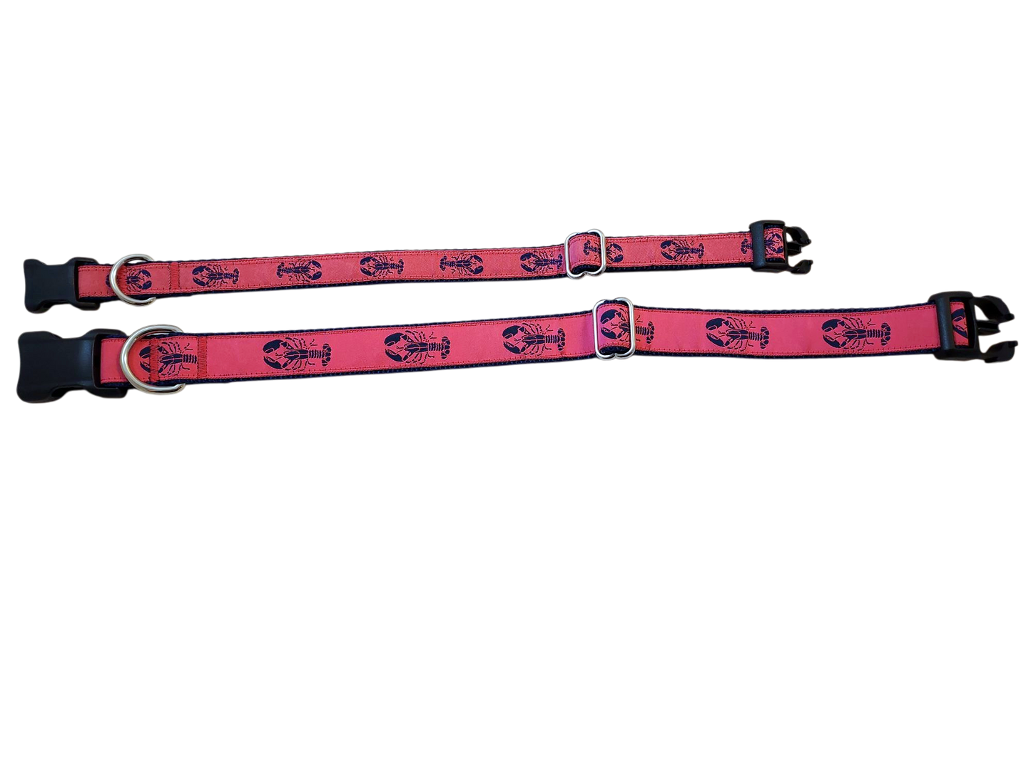 Ribbon Dog Collar – Navy Lobster on Pink w/ Navy Nylon