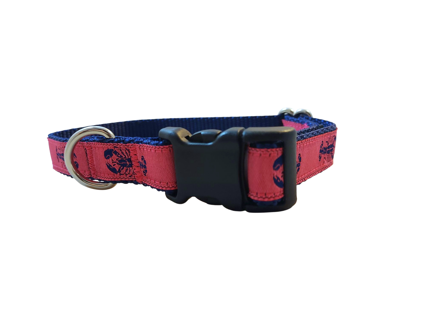 Ribbon Dog Collar – Navy Lobster on Pink w/ Navy Nylon