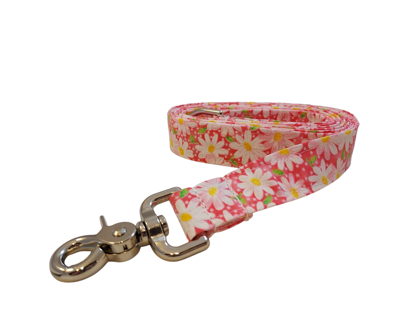 1” x 5ft Ribbon Dog Leash – Daisies, Pink