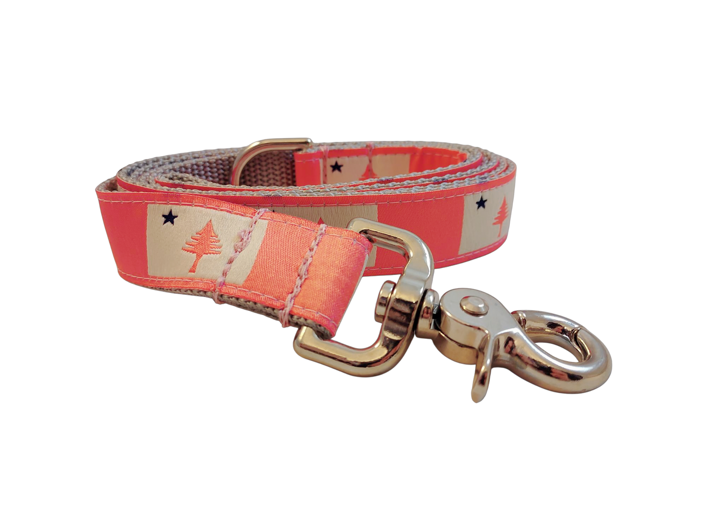 1” x 5ft Ribbon Dog Leash – 1820/1901 Maine Flag, Pink