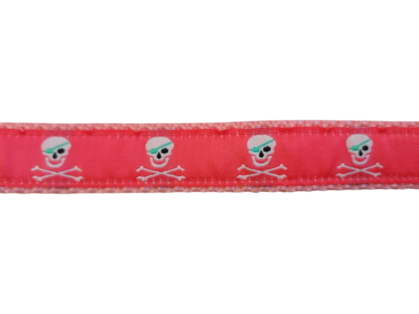 3/4” x 5ft Ribbon Dog Leash – Pirates, Pink