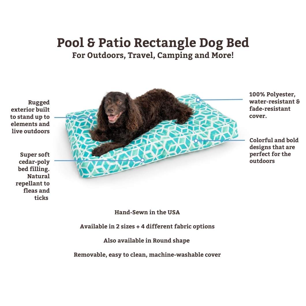Made in USA Rectangular Dog Bed - Pool & Patio - 2 Sizes - 2 Patterns